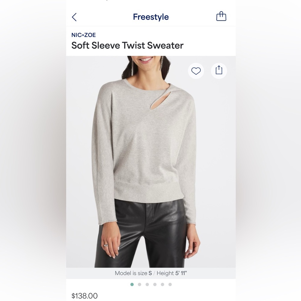 Nic + Zoe Twist Sweater- Light Gray, Medium